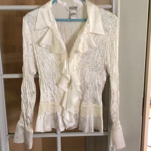 White ruffled long sleeve blouse